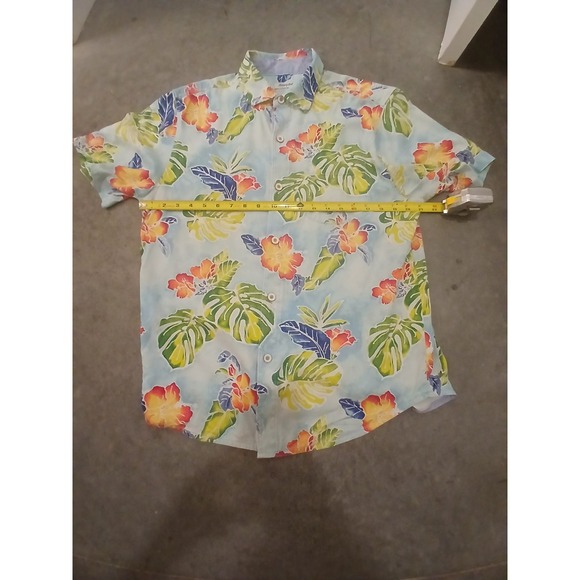 Tommy Bahama Silk Shirt Mens M Hawaiian Botanical Floral Fern Blue Button Up - Picture 7 of 8